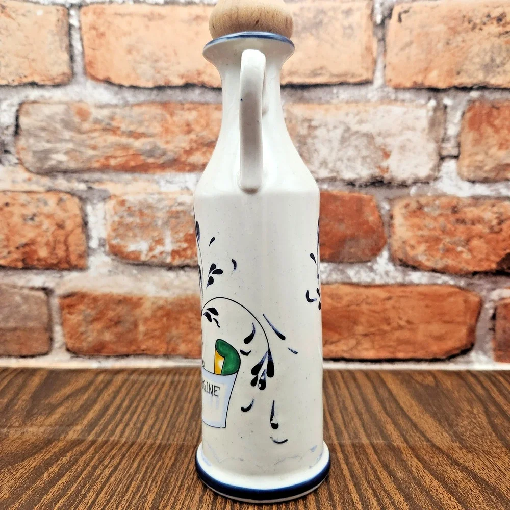 Hand Painted Italian Tuscany Olive Oil Cruet Bottle Cork Bird Pottery 8.5